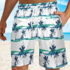 Discount OUKU Men's Coconut Tree Sunset Board Shorts Swim Shorts Swim Trunks Mid Waist Hawaiian Boho Holiday Beach Drawstring with Mesh lining Elastic Waist Designer Clothing Apparel