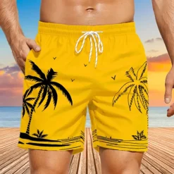 Discount OUKU Men's Coconut Tree Sunset Board Shorts Swim Shorts Swim Trunks Mid Waist Hawaiian Boho Holiday Beach Drawstring with Mesh lining Elastic Waist Designer Clothing Apparel