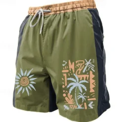Clearance OUKU Men's Coconut Tree Swim Shorts Board Shorts Swimming Trunks Mid Waist Vacation Hawaiian Holiday Vacation Holiday Beach Drawstring with Mesh lining Elastic Waist Designer Clothing Apparel