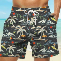 OUKU Men's Coconut Tree Swim Trunks Swim Shorts Board Shorts Mid Waist Hawaiian Casual Holiday Beach Drawstring with Mesh lining Elastic Waist Designer Clothing Apparel