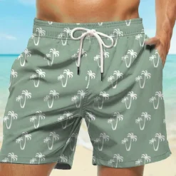 Sale OUKU Men's Coconut Tree Swimming Trunks Board Shorts Swim Shorts Mid Waist Hawaiian Casual Holiday Beach Drawstring with Mesh lining Elastic Waist Designer Clothing Apparel