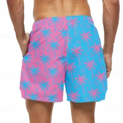 Outlet OUKU Men's Coconut Tree Tropical Plants Lined Shorts Swim Shorts Board Shorts Mid Waist Hawaiian Vacation Holiday Beach Wear Side Pockets With Compression Liner Elastic Drawstring Waist Designer Clothing Blue