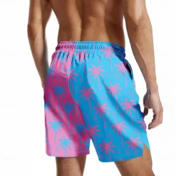 Outlet OUKU Men's Coconut Tree Tropical Plants Lined Shorts Swim Shorts Board Shorts Mid Waist Hawaiian Vacation Holiday Beach Wear Side Pockets With Compression Liner Elastic Drawstring Waist Designer Clothing Blue
