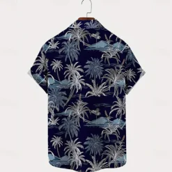 New OUKU Men's Coconut Tree Tropical Plants Casual Shirt Summer Hawaiian Shirt Button Up Shirt Short Sleeve Hawaiian Resort Vacation Holiday Beach Wear Summer Spring Turndown 3D Print Collared Shirts Dark Blue