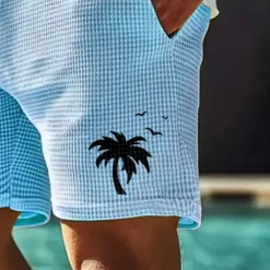 Outlet OUKU Men's Coconut Tree Tropical Plants Waffle Shorts Sweat Shorts Casual Shorts Mid Waist Fashion Casual Vacation Jogging Workout Elastic Drawstring Waist Shorts with Pockets Designer Clothing Apparel