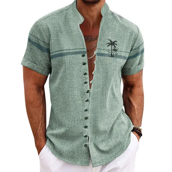 OUKU Men's Coconut Tree Tropical Plants Shirt Summer Hawaiian Shirt Aloha Shirt Short Sleeve Shirt Stand Collar Fashion Streetwear Designer Outdoor Vacation Street Blue Purple Green S M L