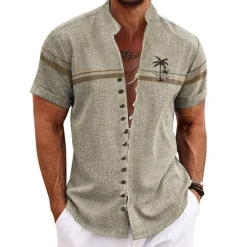 OUKU Men's Coconut Tree Tropical Plants Shirt Summer Hawaiian Shirt Aloha Shirt Short Sleeve Shirt Stand Collar Fashion Streetwear Designer Outdoor Vacation Street Blue Purple Green S M L
