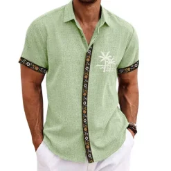 Online OUKU Men's Coconut Tree Tropical Plants Shirt Summer Hawaiian Shirt Aloha Shirt Short Sleeves Shirt Turndown Fashion Designer Casual Outdoor Street Casual Black Green Gray S M L