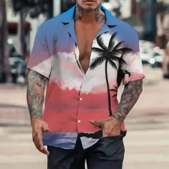 New OUKU Men's Coconut Tree Tropical Plants Shirt Summer Hawaiian Shirt Aloha Shirt Short Sleeve Shirt Turndown Tropical Fashion Hawaiian Casual Hawaiian Holiday Light Yellow Yellow Pink S M L