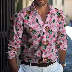 Hot OUKU Men's Coconut Tree Tropical Plants Flowers Shirt Button Down Shirt Hawaiian Shirts Long Sleeve Hawaiian Outdoor Vacation Holiday Summer Spring Turndown 3D Print Collared Shirts Black White Pink Blue