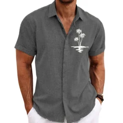 Hot OUKU Men's Coconut Tree Tropical Plants Shirt Summer Hawaiian Shirt Aloha Shirt Short Sleeves Shirt Turndown Fashion Designer Casual Outdoor Street Casual Blue Green Khaki S M L