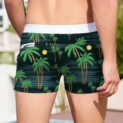 Best OUKU Men's Coconut Tree Tropical Plants Swim Trunks Swim Shorts Board Shorts Mid Waist 3D Print Hawaiian Surfing Holiday Beach Drawstring with Mesh lining Elastic Waist Designer Clothing Apparel