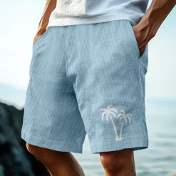 Outlet OUKU Men's Coconut Tree Tropical Plants Waffle Shorts Sweat Shorts Casual Shorts Mid Waist Hawaiian Vacation Jogging Workout Elastic Drawstring Waist Shorts with Pockets Designer Clothing Apparel