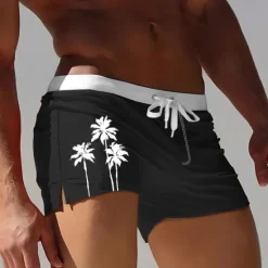 Sale OUKU Men's Coconut Tree Tropical Plants Swim Trunks Swim Shorts Board Shorts Mid Waist 3D Print Hawaiian Surfing Holiday Beach Drawstring with Mesh lining Elastic Waist Designer Clothing Apparel
