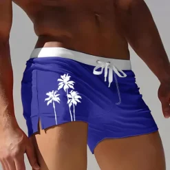 Sale OUKU Men's Coconut Tree Tropical Plants Swim Trunks Swim Shorts Board Shorts Mid Waist 3D Print Hawaiian Surfing Holiday Beach Drawstring with Mesh lining Elastic Waist Designer Clothing Apparel