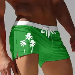 Sale OUKU Men's Coconut Tree Tropical Plants Swim Trunks Swim Shorts Board Shorts Mid Waist 3D Print Hawaiian Surfing Holiday Beach Drawstring with Mesh lining Elastic Waist Designer Clothing Apparel