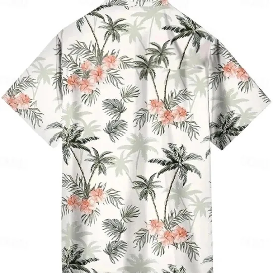 Outlet OUKU Men's Coconut Tree Tropical Flowers Shirt Summer Hawaiian Shirt Button Up Shirt Short Sleeve Hawaiian Resort Vacation Holiday Beach Wear Summer Spring Turndown 3D Print Collared Shirts White