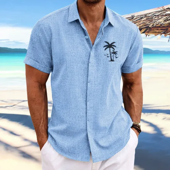 Outlet OUKU Men's Coconut Tree Tropical Plants Shirt Summer Hawaiian Shirt Aloha Shirt Short Sleeves Shirt Turndown Fashion Designer Casual Outdoor Street Casual White Pink Blue S M L