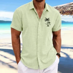 Outlet OUKU Men's Coconut Tree Tropical Plants Shirt Summer Hawaiian Shirt Aloha Shirt Short Sleeves Shirt Turndown Fashion Designer Casual Outdoor Street Casual White Pink Blue S M L