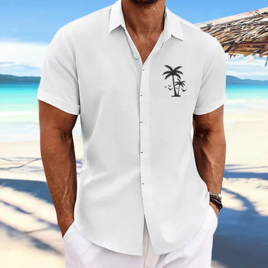 Outlet OUKU Men's Coconut Tree Tropical Plants Shirt Summer Hawaiian Shirt Aloha Shirt Short Sleeves Shirt Turndown Fashion Designer Casual Outdoor Street Casual White Pink Blue S M L