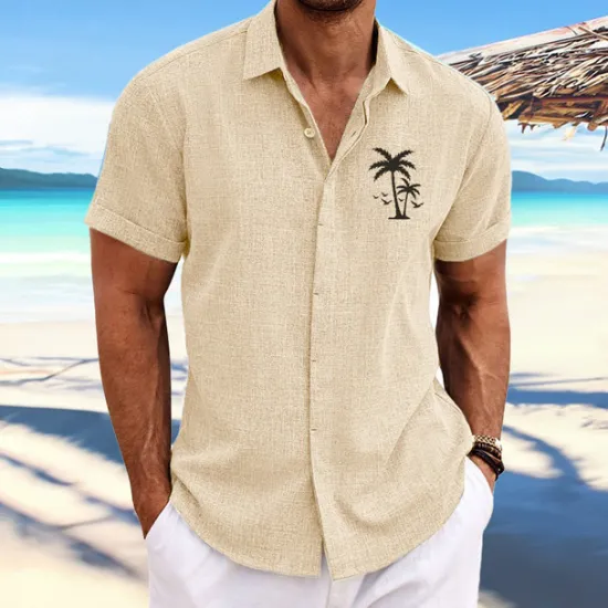 Outlet OUKU Men's Coconut Tree Tropical Plants Shirt Summer Hawaiian Shirt Aloha Shirt Short Sleeves Shirt Turndown Fashion Designer Casual Outdoor Street Casual White Pink Blue S M L