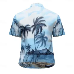 Hot OUKU Men's Coconut Tree Tropical Plants Summer Hawaiian Shirt Button Up Shirt Aloha Shirt Short Sleeve Hawaiian Vacation Beach Wear Summer Spring Turndown 3D Print Collared Shirts Pink Blue Purple Orange
