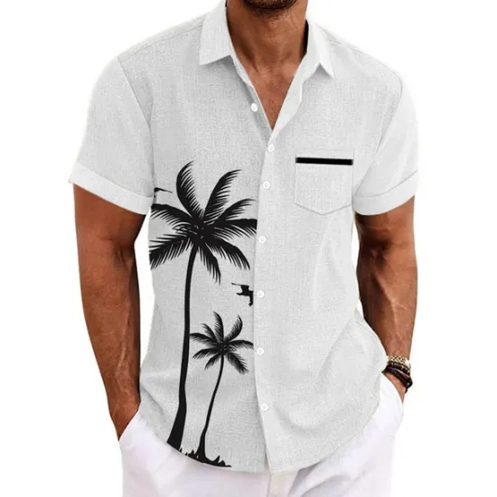 Clearance OUKU Men's Coconut Tree Tropical Plants Shirt Summer Hawaiian Shirt Aloha Shirt Short Sleeves Shirt Turndown Sports Fashion Streetwear Outdoor Street Daily Black White Blue S M L