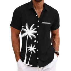 Clearance OUKU Men's Coconut Tree Tropical Plants Shirt Summer Hawaiian Shirt Aloha Shirt Short Sleeves Shirt Turndown Sports Fashion Streetwear Outdoor Street Daily Black White Blue S M L