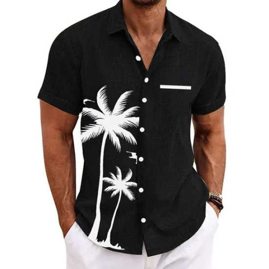 Clearance OUKU Men's Coconut Tree Tropical Plants Shirt Summer Hawaiian Shirt Aloha Shirt Short Sleeves Shirt Turndown Sports Fashion Streetwear Outdoor Street Daily Black White Blue S M L