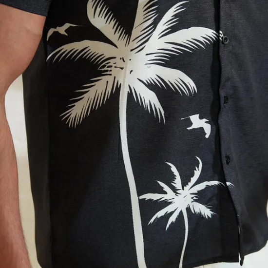 Clearance OUKU Men's Coconut Tree Tropical Plants Shirt Summer Hawaiian Shirt Aloha Shirt Short Sleeves Shirt Turndown Sports Fashion Streetwear Outdoor Street Daily Black White Blue S M L
