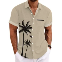 Clearance OUKU Men's Coconut Tree Tropical Plants Shirt Summer Hawaiian Shirt Aloha Shirt Short Sleeves Shirt Turndown Sports Fashion Streetwear Outdoor Street Daily Black White Blue S M L
