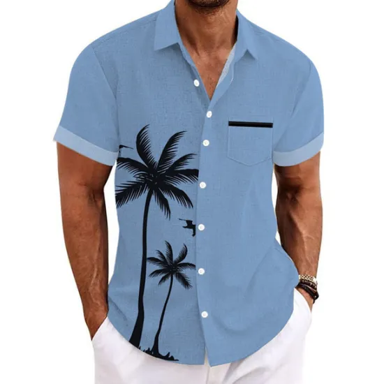 Clearance OUKU Men's Coconut Tree Tropical Plants Shirt Summer Hawaiian Shirt Aloha Shirt Short Sleeves Shirt Turndown Sports Fashion Streetwear Outdoor Street Daily Black White Blue S M L