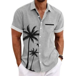 Clearance OUKU Men's Coconut Tree Tropical Plants Shirt Summer Hawaiian Shirt Aloha Shirt Short Sleeves Shirt Turndown Sports Fashion Streetwear Outdoor Street Daily Black White Blue S M L