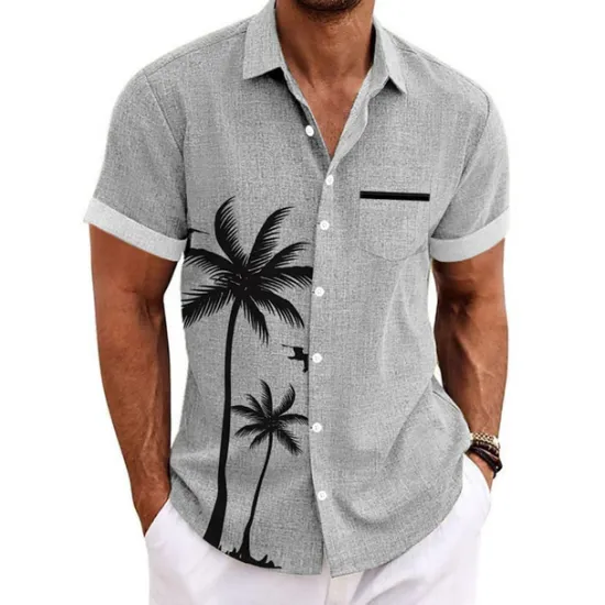 Clearance OUKU Men's Coconut Tree Tropical Plants Shirt Summer Hawaiian Shirt Aloha Shirt Short Sleeves Shirt Turndown Sports Fashion Streetwear Outdoor Street Daily Black White Blue S M L
