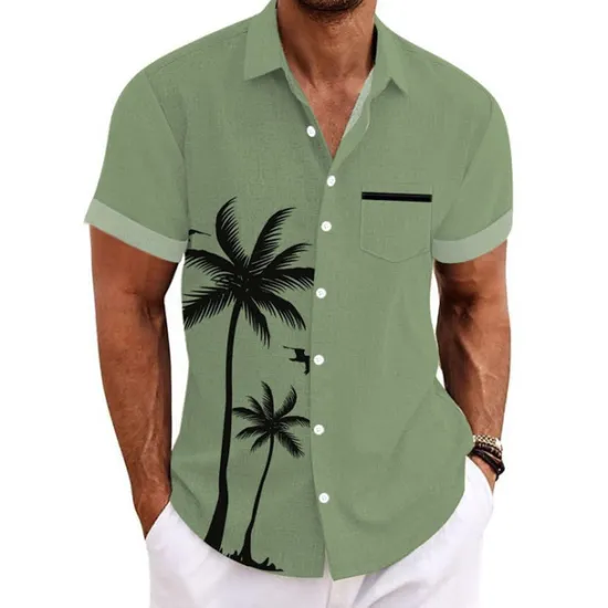Clearance OUKU Men's Coconut Tree Tropical Plants Shirt Summer Hawaiian Shirt Aloha Shirt Short Sleeves Shirt Turndown Sports Fashion Streetwear Outdoor Street Daily Black White Blue S M L