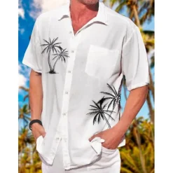 Discount OUKU Men's Coconut Tree Tropical Plants Shirt Summer Hawaiian Shirt Aloha Shirt Short Sleeves Shirt Turndown Tropical Fashion Hawaiian Outdoor Street Hawaiian Black White Light Green S M L
