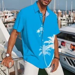 Discount OUKU Men's Coconut Tree Tropical Plants Shirt Summer Hawaiian Shirt Aloha Shirt Short Sleeves Shirt Turndown Tropical Sports Streetwear Street Casual Daily Black Yellow Pink S M L