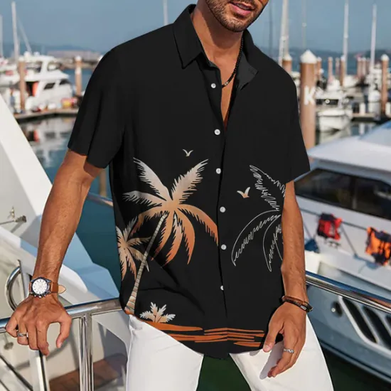 Discount OUKU Men's Coconut Tree Tropical Plants Shirt Summer Hawaiian Shirt Aloha Shirt Short Sleeves Shirt Turndown Tropical Sports Streetwear Street Casual Daily Black Yellow Pink S M L