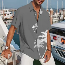 Discount OUKU Men's Coconut Tree Tropical Plants Shirt Summer Hawaiian Shirt Aloha Shirt Short Sleeves Shirt Turndown Tropical Sports Streetwear Street Casual Daily Black Yellow Pink S M L