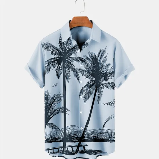OUKU Men's Coconut Tree Tropical Plants Shirt Summer Hawaiian Shirt Aloha Shirt Short Sleeves Shirt Turndown Tropical Fashion Hawaiian Outdoor Street Hawaiian Blue Purple Brown S M L