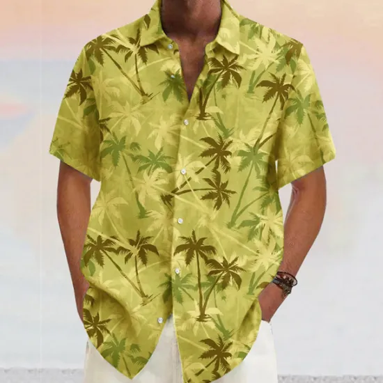 OUKU Men's Coconut Tree Tropical Plants Shirt Summer Hawaiian Shirt Aloha Shirt Short Sleeves Shirt Turndown Fashion Designer Casual Outdoor Street Casual Yellow Pink Wine S M L