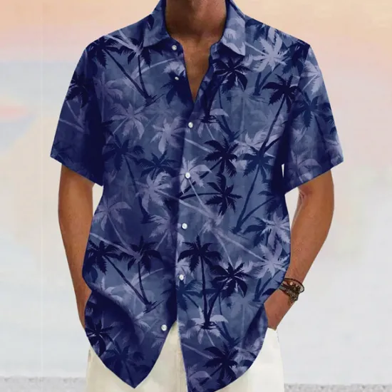 OUKU Men's Coconut Tree Tropical Plants Shirt Summer Hawaiian Shirt Aloha Shirt Short Sleeves Shirt Turndown Fashion Designer Casual Outdoor Street Casual Yellow Pink Wine S M L