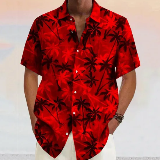 OUKU Men's Coconut Tree Tropical Plants Shirt Summer Hawaiian Shirt Aloha Shirt Short Sleeves Shirt Turndown Fashion Designer Casual Outdoor Street Casual Yellow Pink Wine S M L