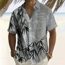 Clearance OUKU Men's Coconut Tree Tropical Plants Summer Hawaiian Shirt Button Up Shirt Aloha Shirt Short Sleeve Hawaiian Holiday Beach Wear Summer Spring Turndown 3D Print Collared Shirts Front One Pocket Yellow