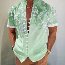 Hot OUKU Men's Coconut Tree Tropical Plants Summer Hawaiian Shirt Aloha Shirt Stand Collar Shirt Short Sleeve Hawaiian Vacation Beach Wear Summer Spring Mandarin Collar 3D Print Button Down Shirts Pink Blue