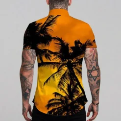 Discount OUKU Men's Coconut Tree Tropical Plants Shirt Summer Hawaiian Shirt Aloha Shirt Short Sleeve Shirt Turndown Fashion Designer Casual Outdoor Street Casual Light Yellow Yellow Pink 3D Print S M L