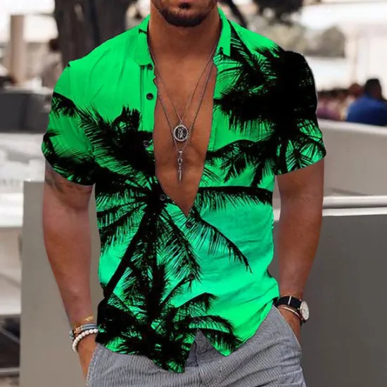 Discount OUKU Men's Coconut Tree Tropical Plants Shirt Summer Hawaiian Shirt Aloha Shirt Short Sleeve Shirt Turndown Fashion Designer Casual Outdoor Street Casual Light Yellow Yellow Pink 3D Print S M L