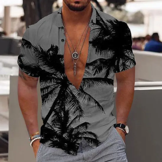 Discount OUKU Men's Coconut Tree Tropical Plants Shirt Summer Hawaiian Shirt Aloha Shirt Short Sleeve Shirt Turndown Fashion Designer Casual Outdoor Street Casual Light Yellow Yellow Pink 3D Print S M L