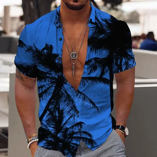 Discount OUKU Men's Coconut Tree Tropical Plants Shirt Summer Hawaiian Shirt Aloha Shirt Short Sleeve Shirt Turndown Fashion Designer Casual Outdoor Street Casual Light Yellow Yellow Pink 3D Print S M L