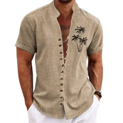 Online OUKU Men's Coconut Tree Tropical Plants Shirt Summer Hawaiian Shirt Aloha Shirt Short Sleeve Shirt Stand Collar Fashion Streetwear Designer Outdoor Vacation Street Blue Purple Green S M L